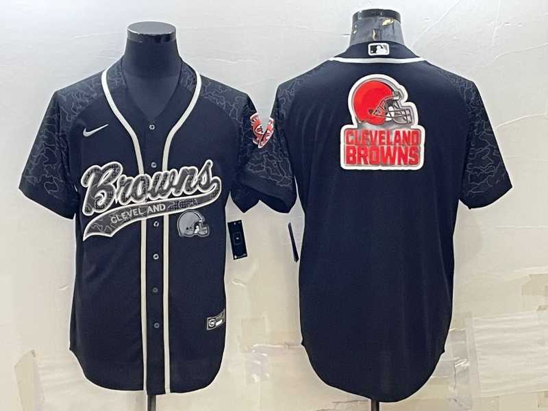 Mens Cleveland Browns Black Reflective Team Big Logo With Patch Cool Base Stitched Baseball Jersey